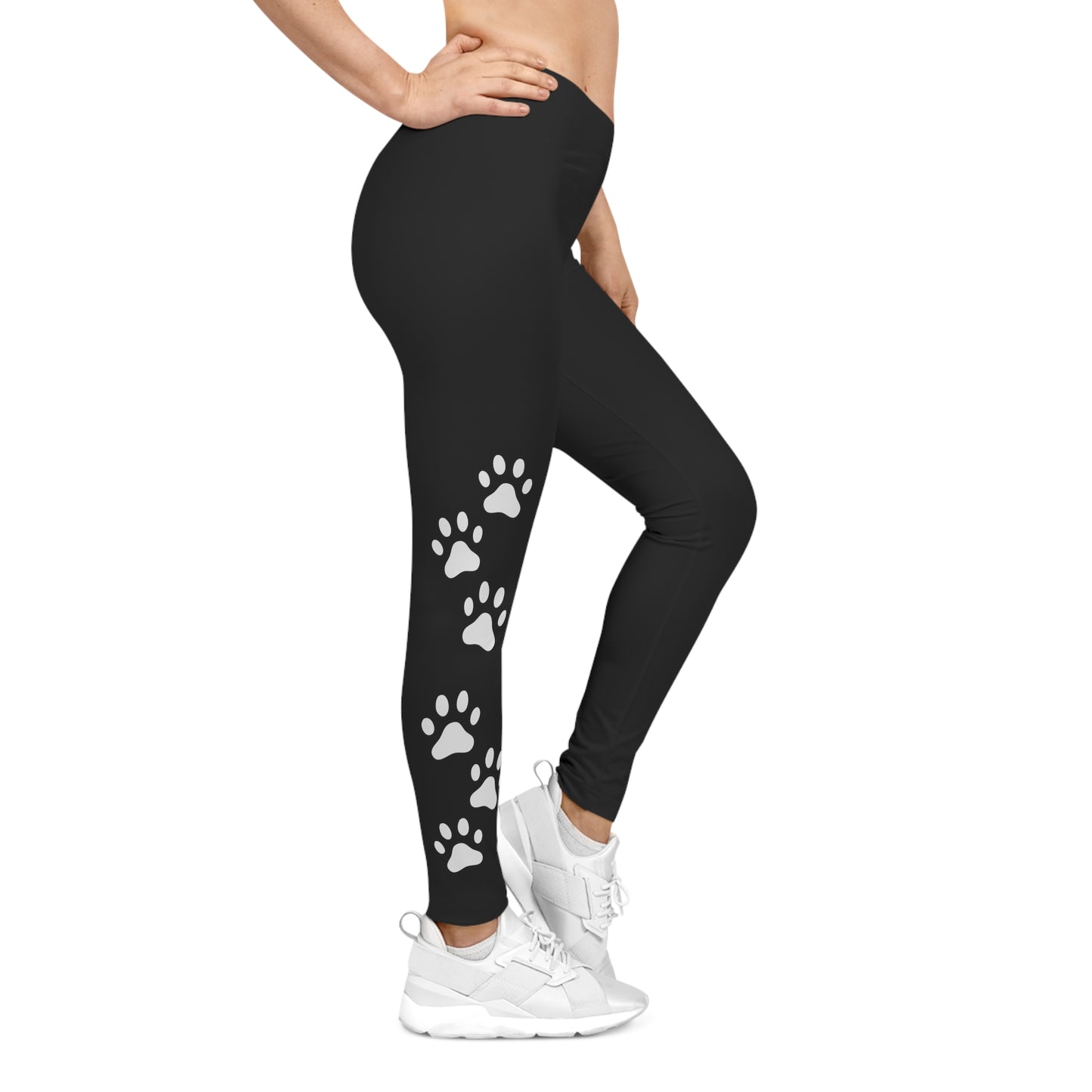 Staff Inventor Delta Animal Shelter Paw Print Women's Leggings - Black with White Paws
