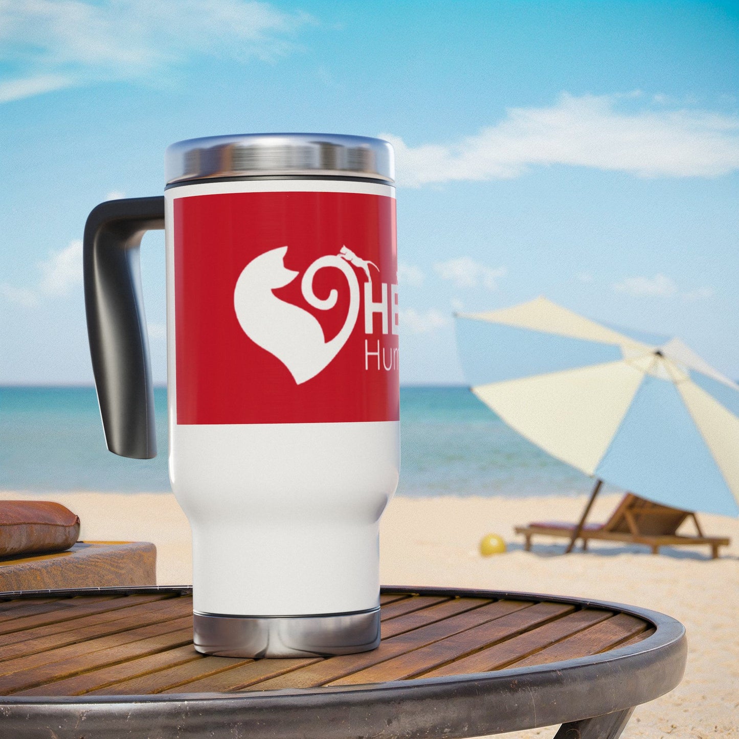 Help Humane Society 14oz Red Stainless Steel Travel Mug with Handle