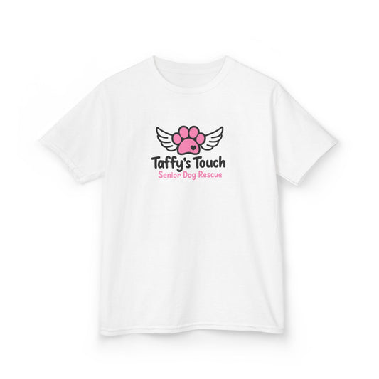 Kids Tee — "Taffy's Touch Senior Dog Rescue" Pink Paw Logo