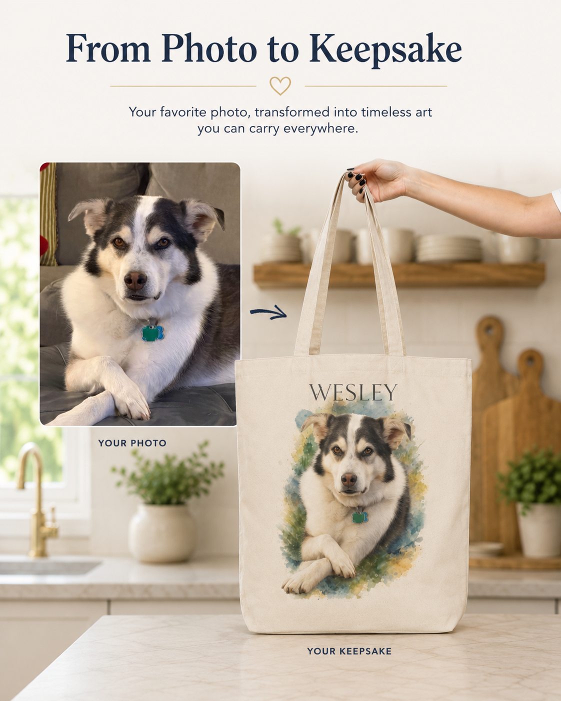 Personalized Dog Portrait Canvas Tote