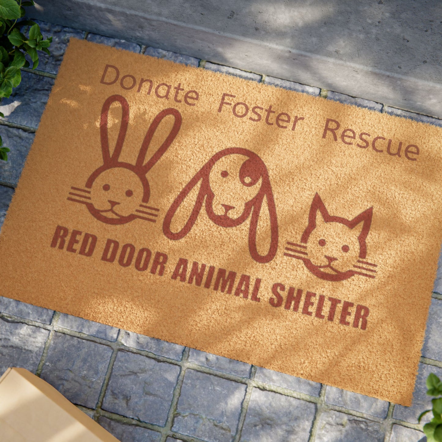 Red Door Shelter Mat "Donate. Adopt. Rescue."