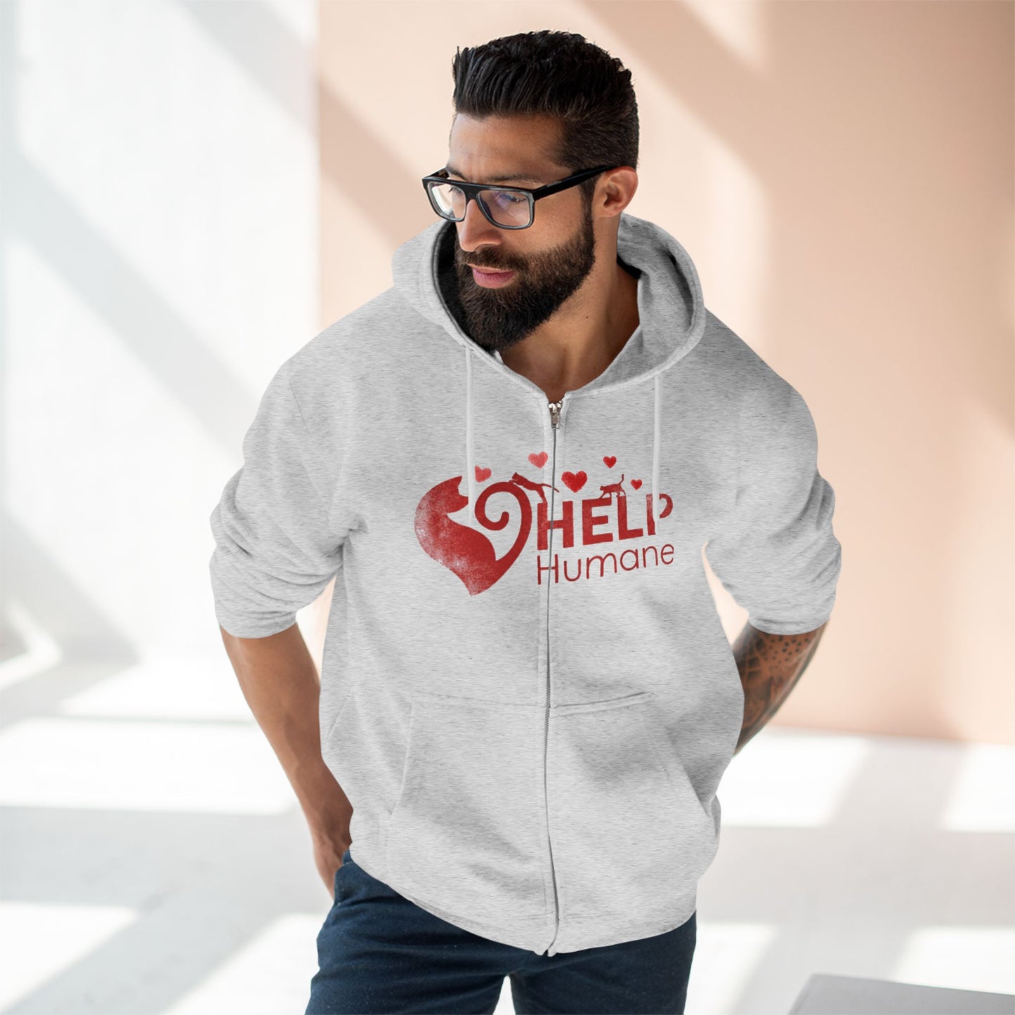 Help Humane Zip Hoodie — Red Heart Animal Rescue Support Hoodie