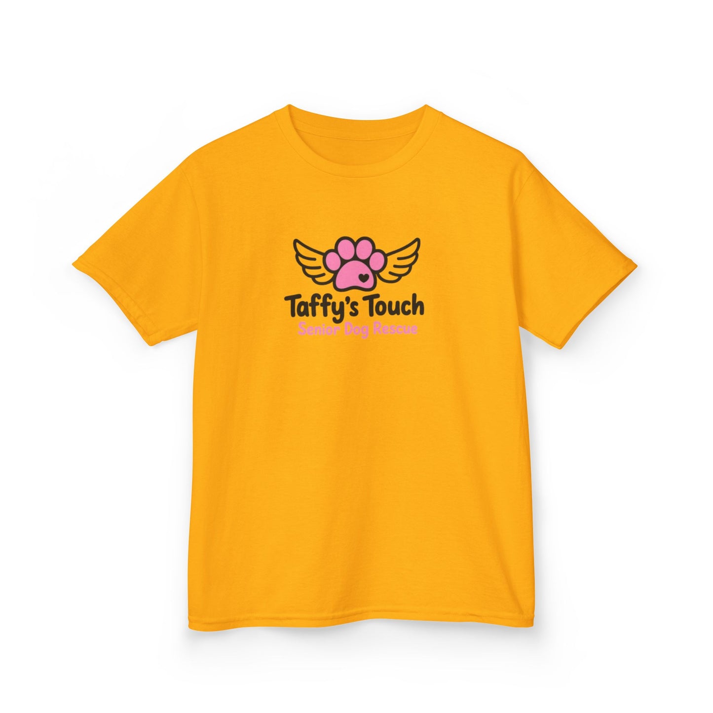 Kids Tee — "Taffy's Touch Senior Dog Rescue" Pink Paw Logo