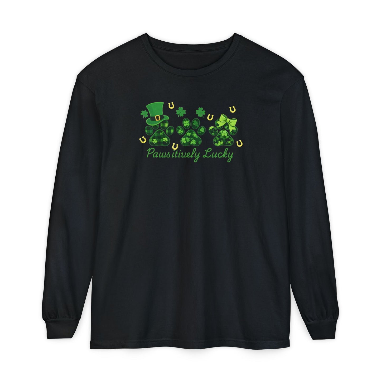 Staff Inventory Delta Animal Shelter Long Sleeve St. Patrick's Day Paws-itevely Lucky