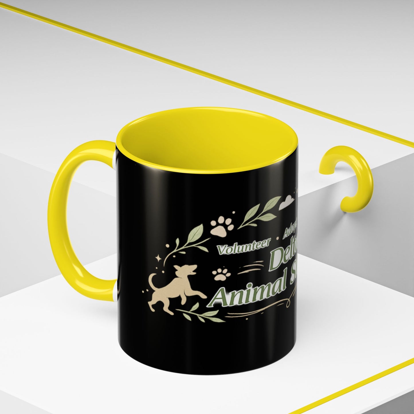 Delta Animal Shelter Accent Coffee Mug — Adopt, Rescue, Donate Paw Print Design (11/15oz)