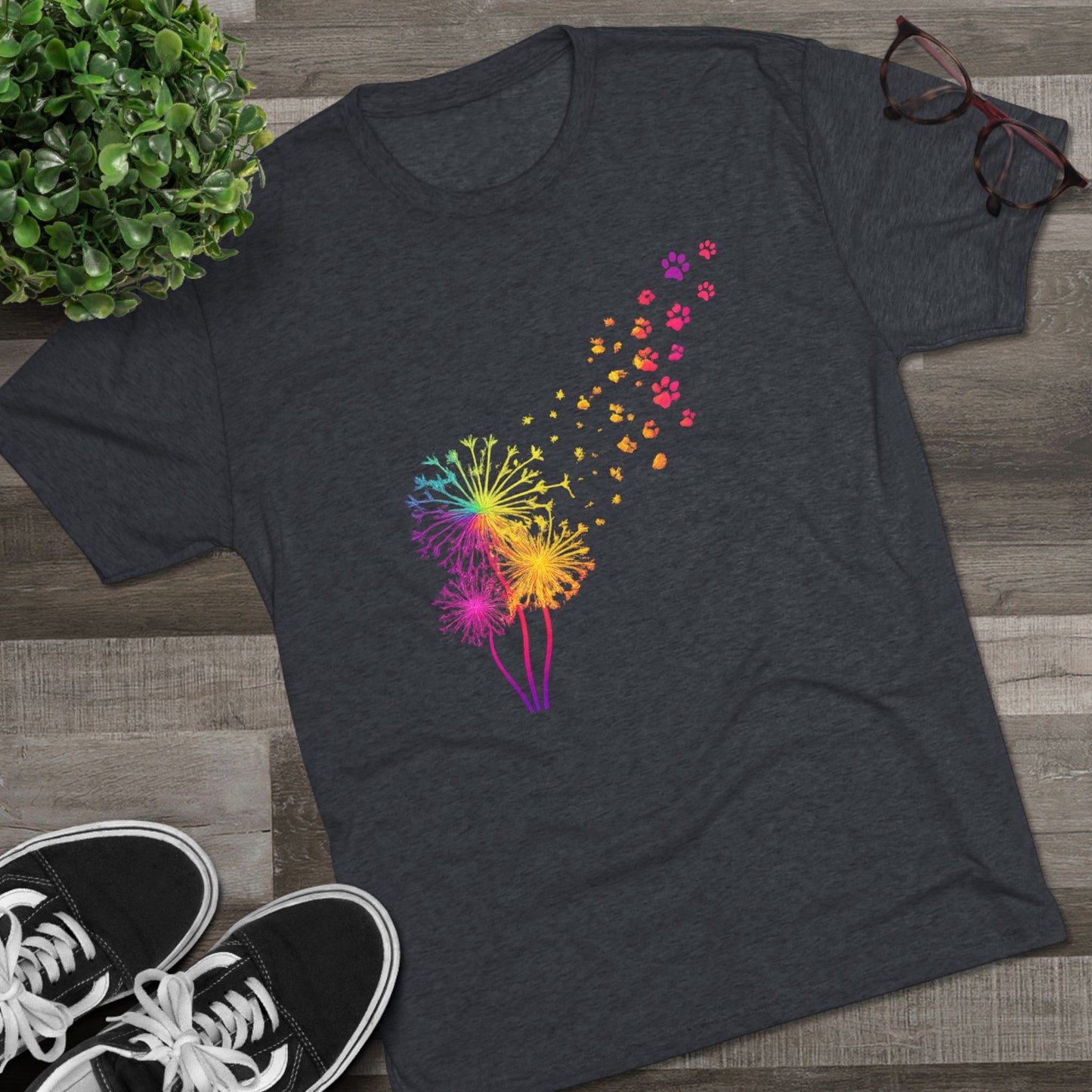 Help Humane Summer Rainbow Dandelion Paw Tri-Blend Tee