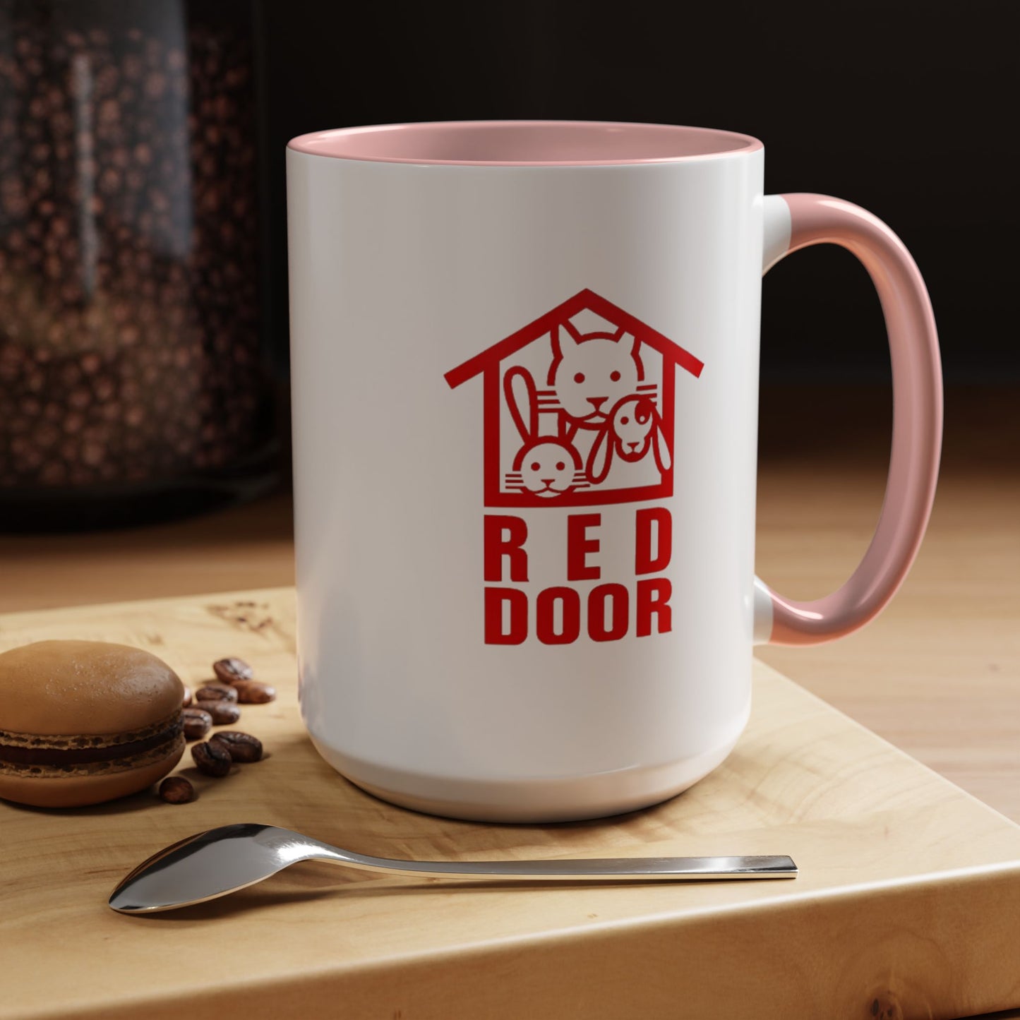Red Door Pet Logo Accent Coffee Mug - Cute Cat & Dog House Coffee Cup (15oz)