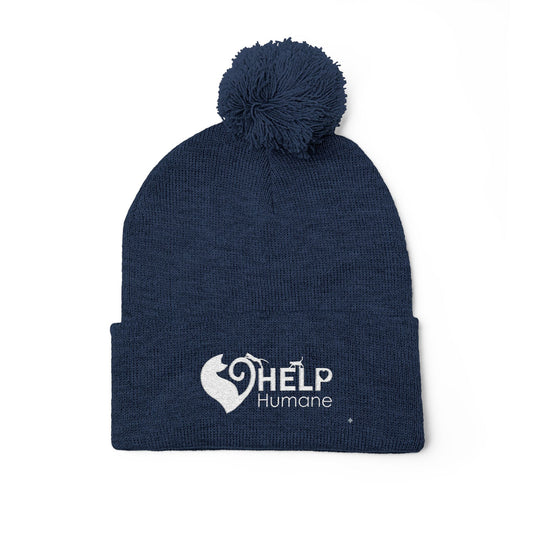 HELP Humane Embroidered Pom-Pom Beanie