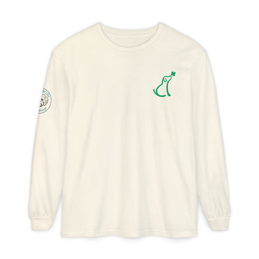 Rescue for Life St. Patrick's Day Dog with Shamrock - Logo on Sleeve