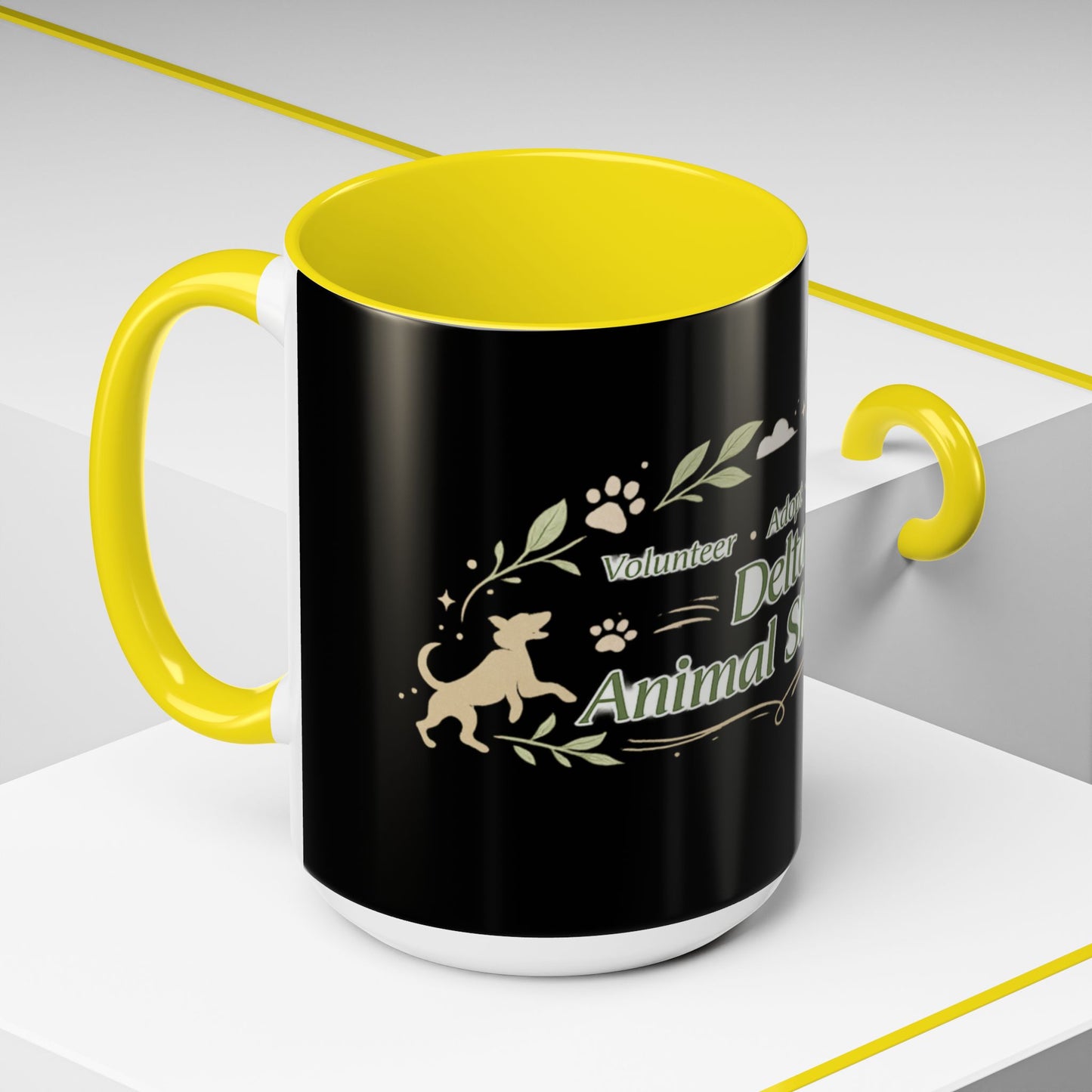 Delta Animal Shelter Accent Coffee Mug — Adopt, Rescue, Donate Paw Print Design (11/15oz)