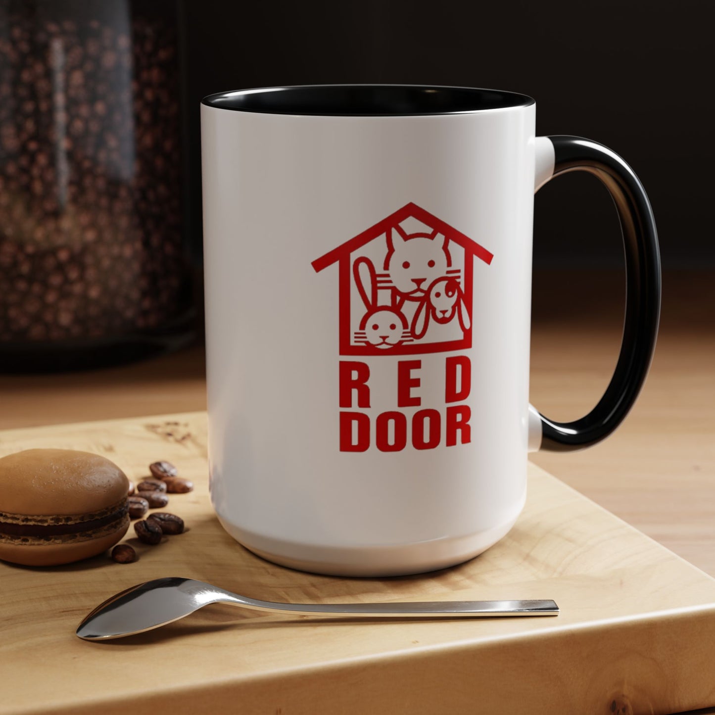 Red Door Pet Logo Accent Coffee Mug - Cute Cat & Dog House Coffee Cup (15oz)