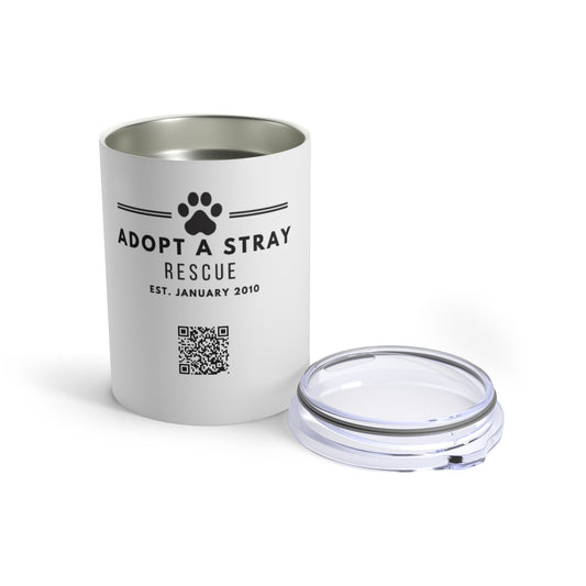 Adopt a Stray Rescue 10oz Tumbler — Paw Print QR Fundraiser Travel Cup