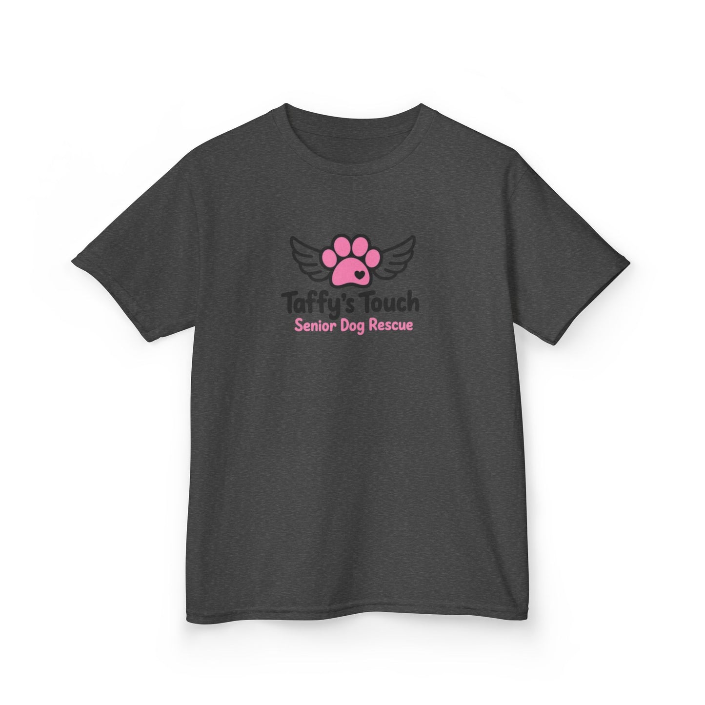 Kids Tee — "Taffy's Touch Senior Dog Rescue" Pink Paw Logo