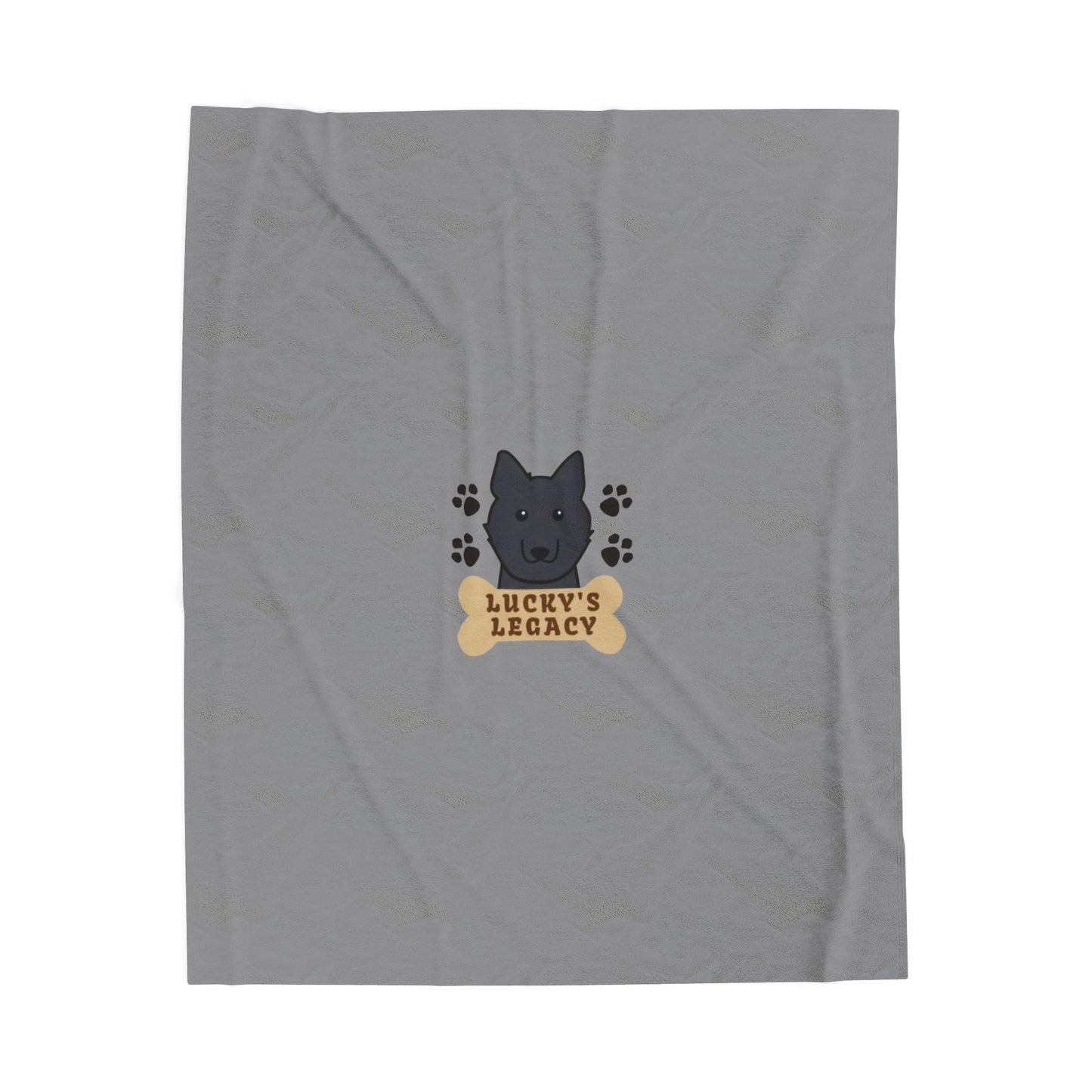 "Lucky’s Legacy" Velveteen Plush Blanket — Black Dog Paw Print Memorial Throw