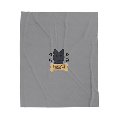 "Lucky’s Legacy" Velveteen Plush Blanket — Black Dog Paw Print Memorial Throw