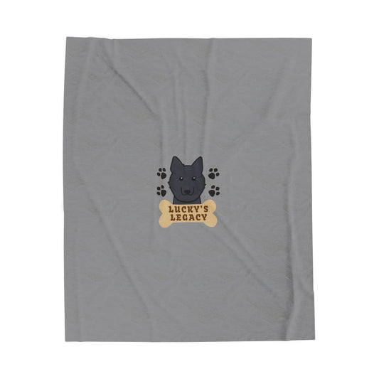 "Lucky’s Legacy" Velveteen Plush Blanket — Black Dog Paw Print Memorial Throw