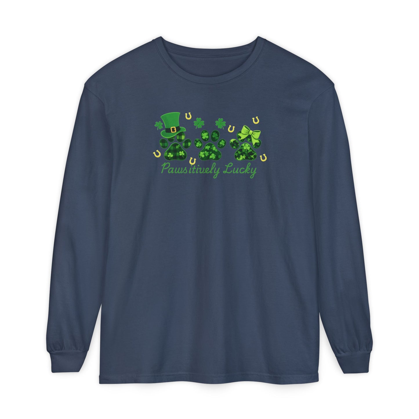 Staff Inventory Delta Animal Shelter Long Sleeve St. Patrick's Day Paws-itevely Lucky