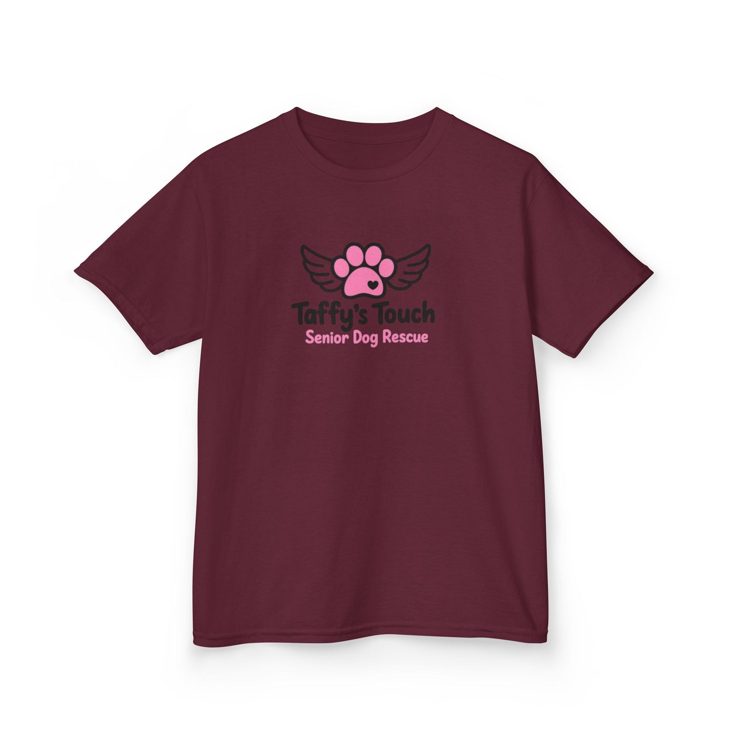 Kids Tee — "Taffy's Touch Senior Dog Rescue" Pink Paw Logo