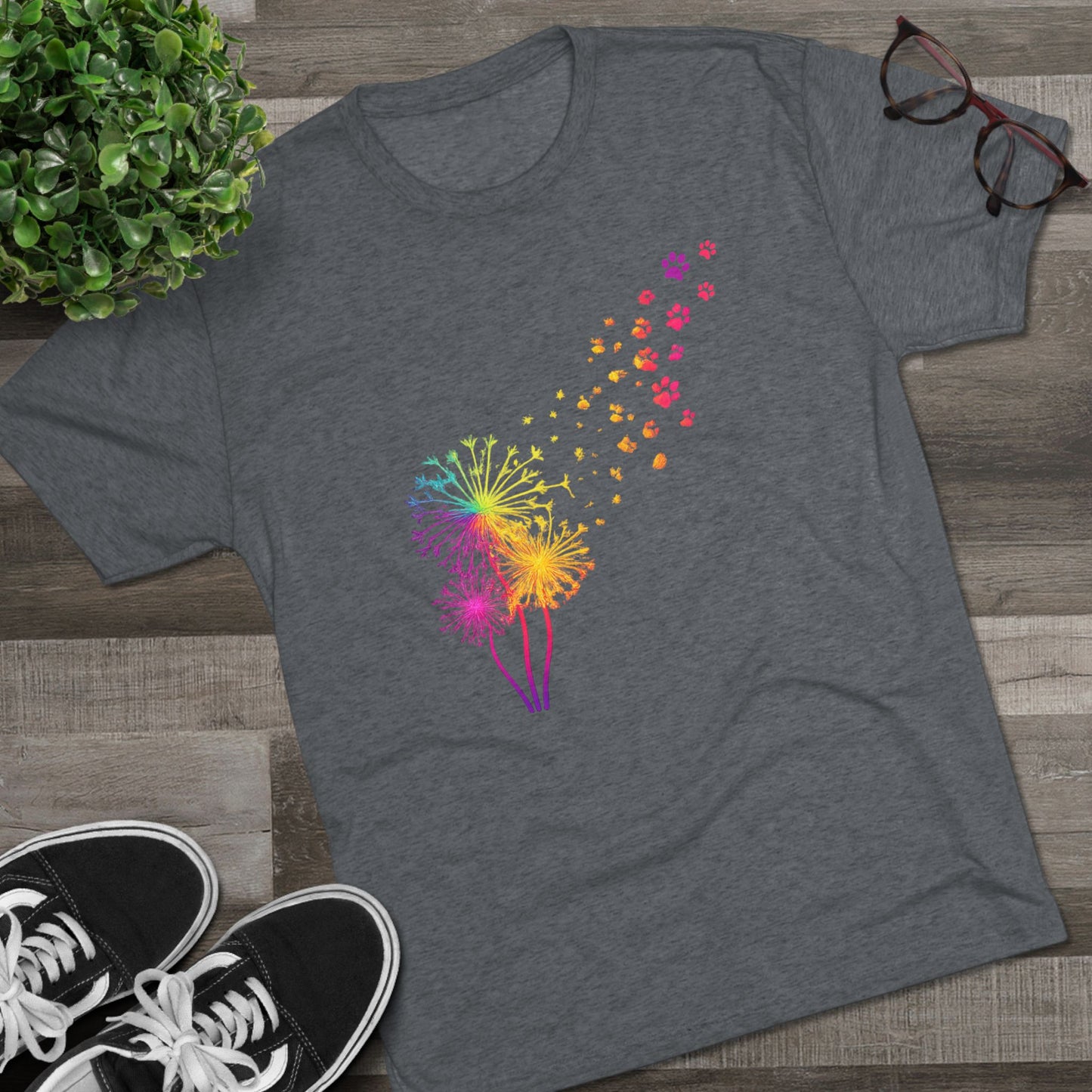 Help Humane Summer Rainbow Dandelion Paw Tri-Blend Tee