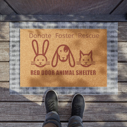 Red Door Shelter Mat "Donate. Adopt. Rescue."