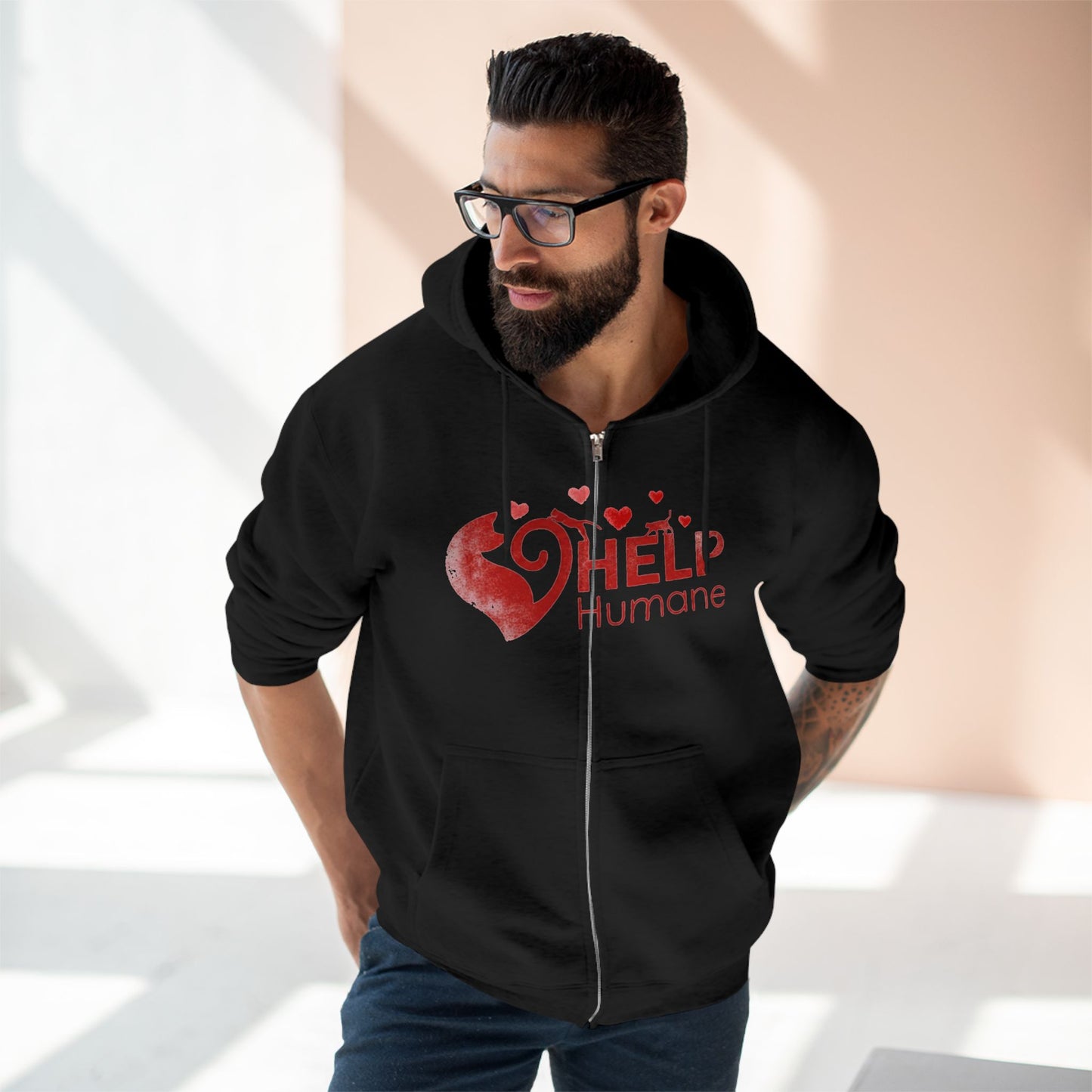 Help Humane Zip Hoodie — Red Heart Animal Rescue Support Hoodie