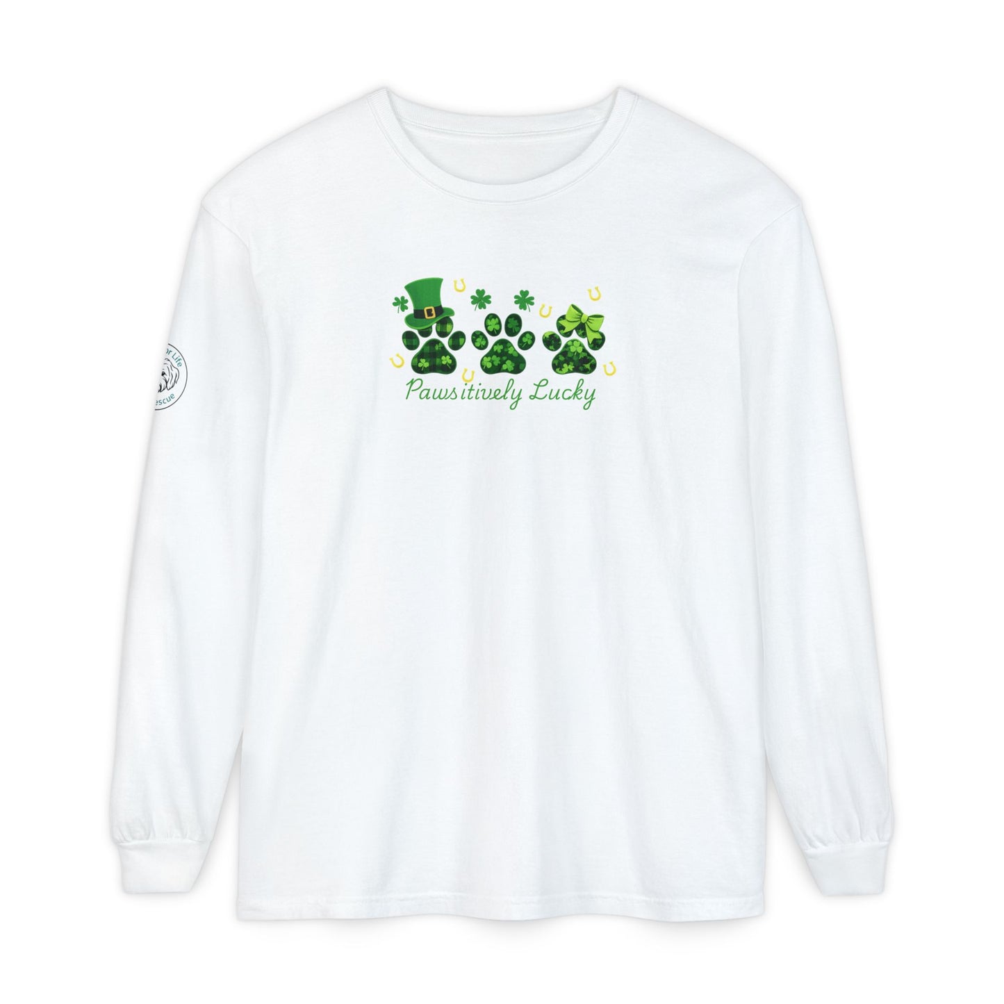 Rescue for Life St. Patrick's Day Paws-itively Lucky - Logo on Sleeve