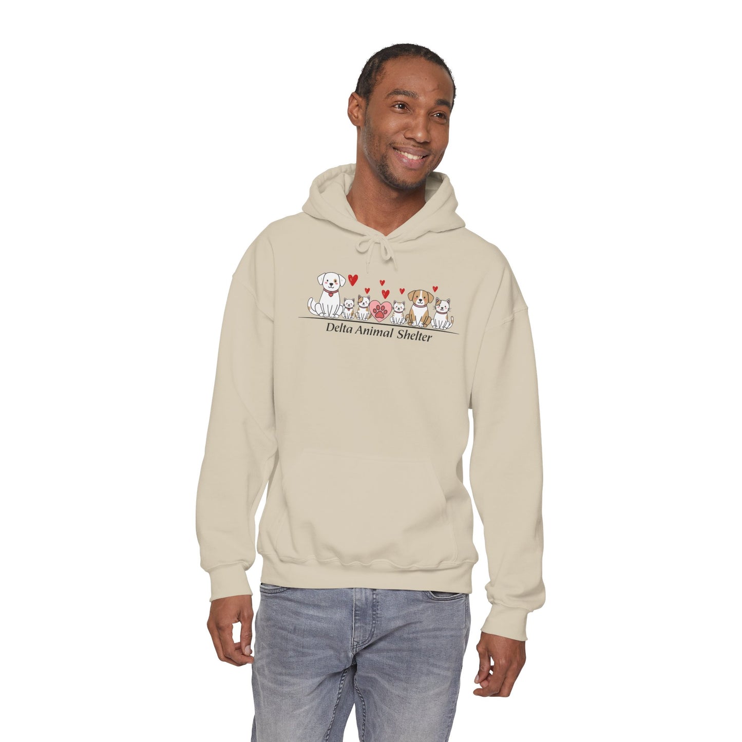 Delta Animal Shelter Hoodie — Valentine's Day Dogs & Cats Design