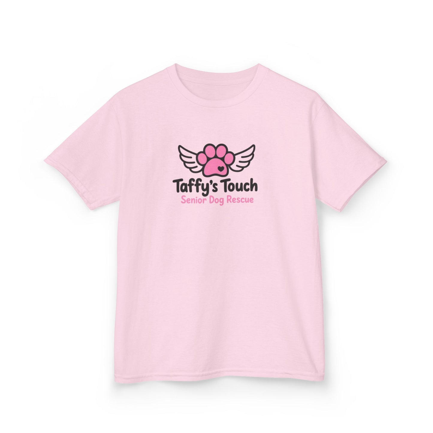 Kids Tee — "Taffy's Touch Senior Dog Rescue" Pink Paw Logo