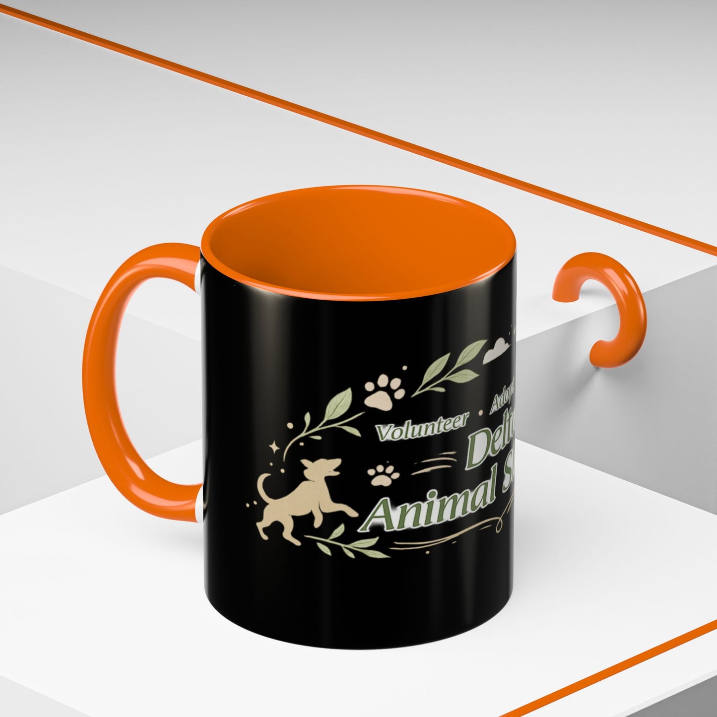 Delta Animal Shelter Accent Coffee Mug — Adopt, Rescue, Donate Paw Print Design (11/15oz)