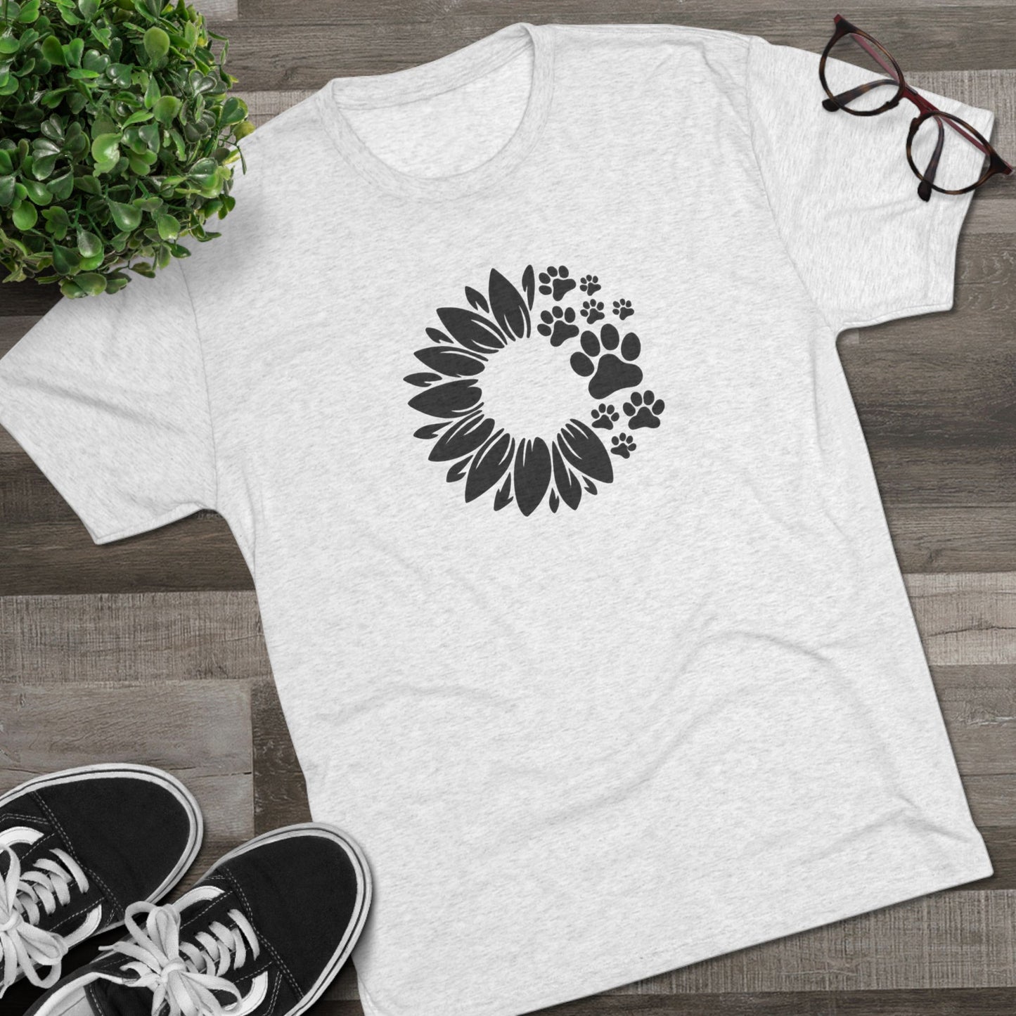 Staff Inventory Delta Animal Shelter Tri-Blend Sunflower Paw T‑Shirt