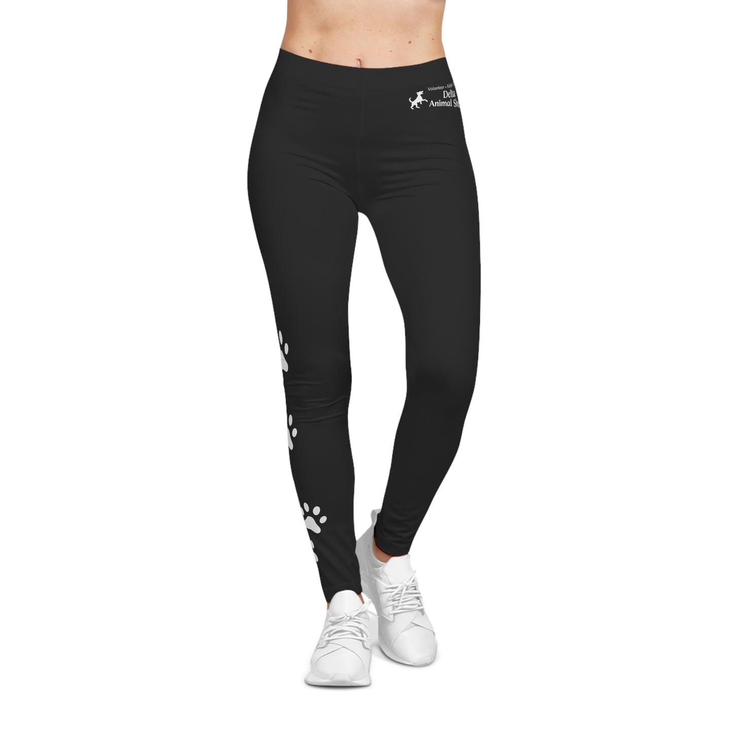 Staff Inventor Delta Animal Shelter Paw Print Women's Leggings - Black with White Paws