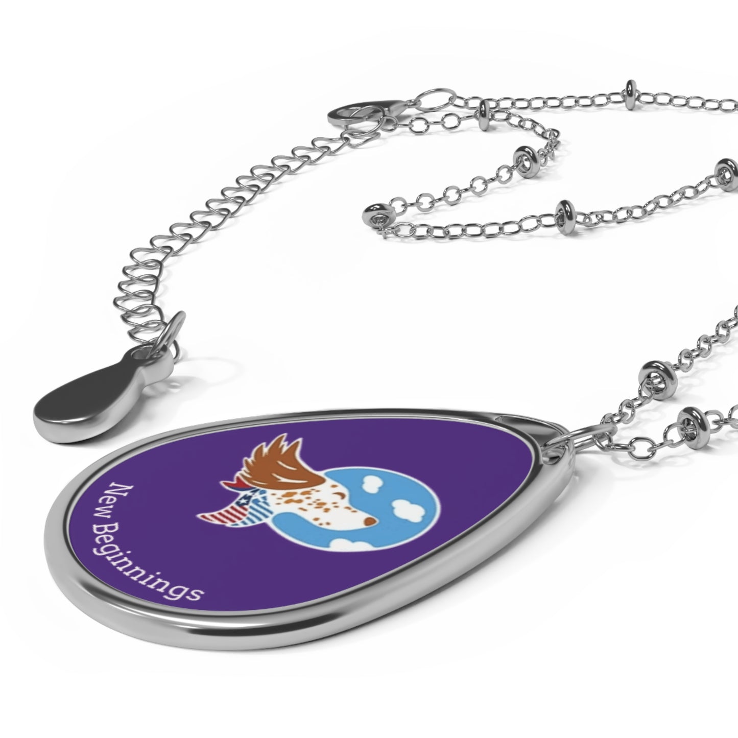 New Beginnings Oval Necklace — Silver Teardrop Pendant