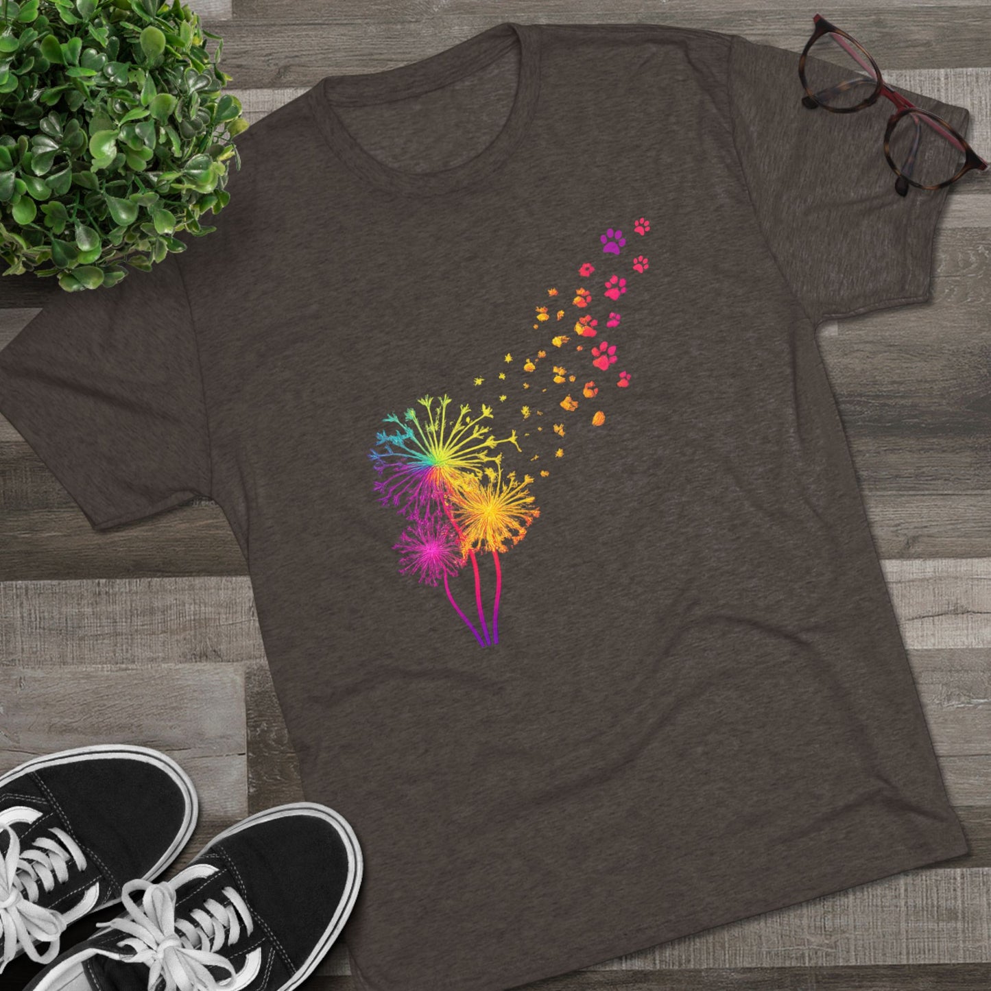 Help Humane Summer Rainbow Dandelion Paw Tri-Blend Tee