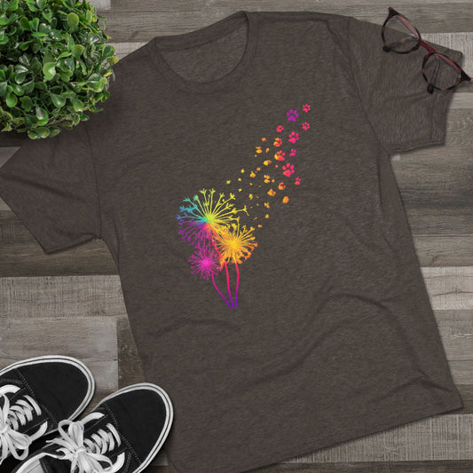 Help Humane Summer Rainbow Dandelion Paw Tri-Blend Tee