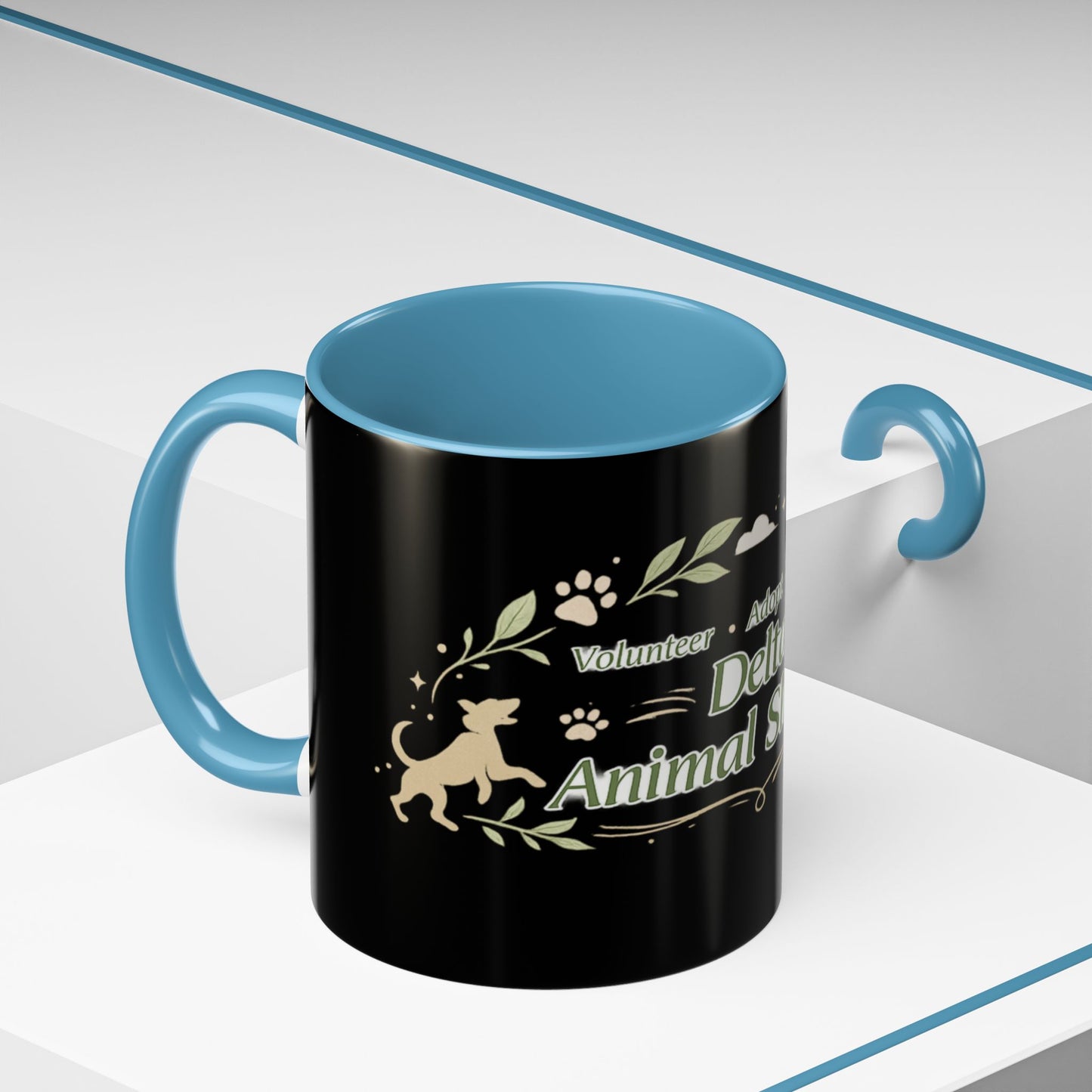 Delta Animal Shelter Accent Coffee Mug — Adopt, Rescue, Donate Paw Print Design (11/15oz)