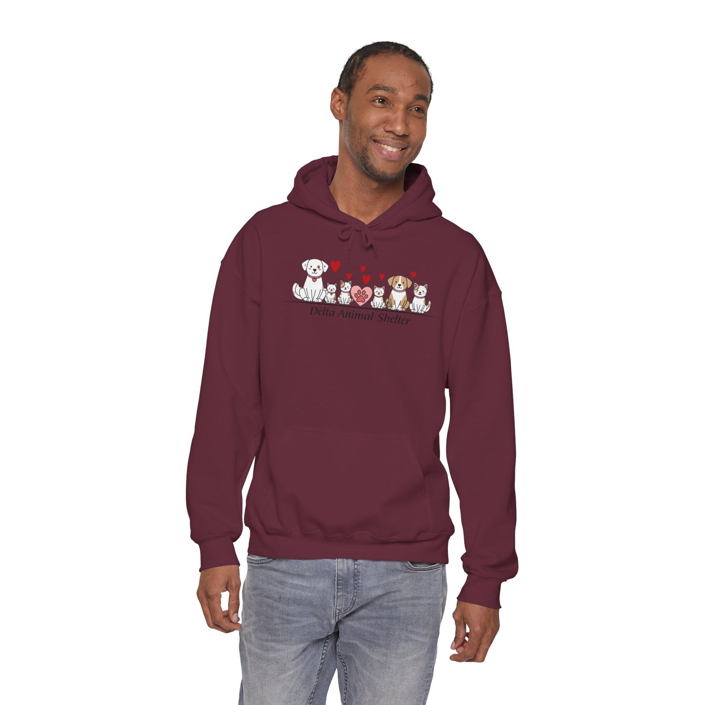 Delta Animal Shelter Hoodie — Valentine's Day Dogs & Cats Design