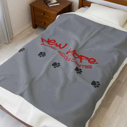 New Hope Animal Rescue Plush Blanket – Velveteen Throw with Paw Print Design