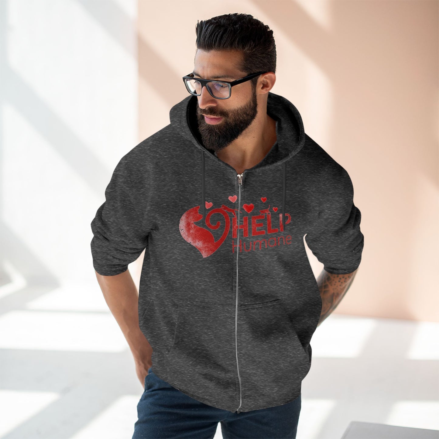 Help Humane Zip Hoodie — Red Heart Animal Rescue Support Hoodie