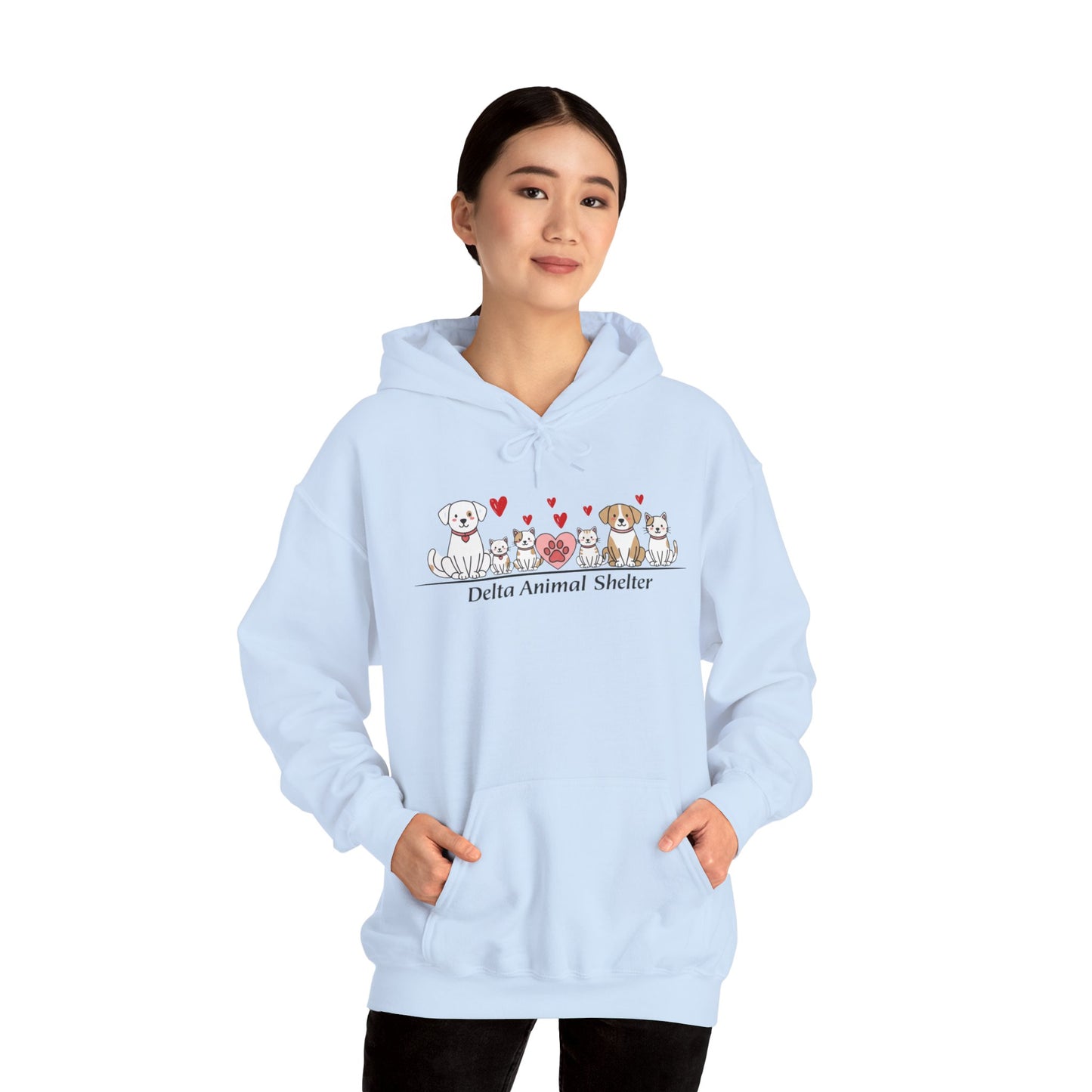 Delta Animal Shelter Hoodie — Valentine's Day Dogs & Cats Design