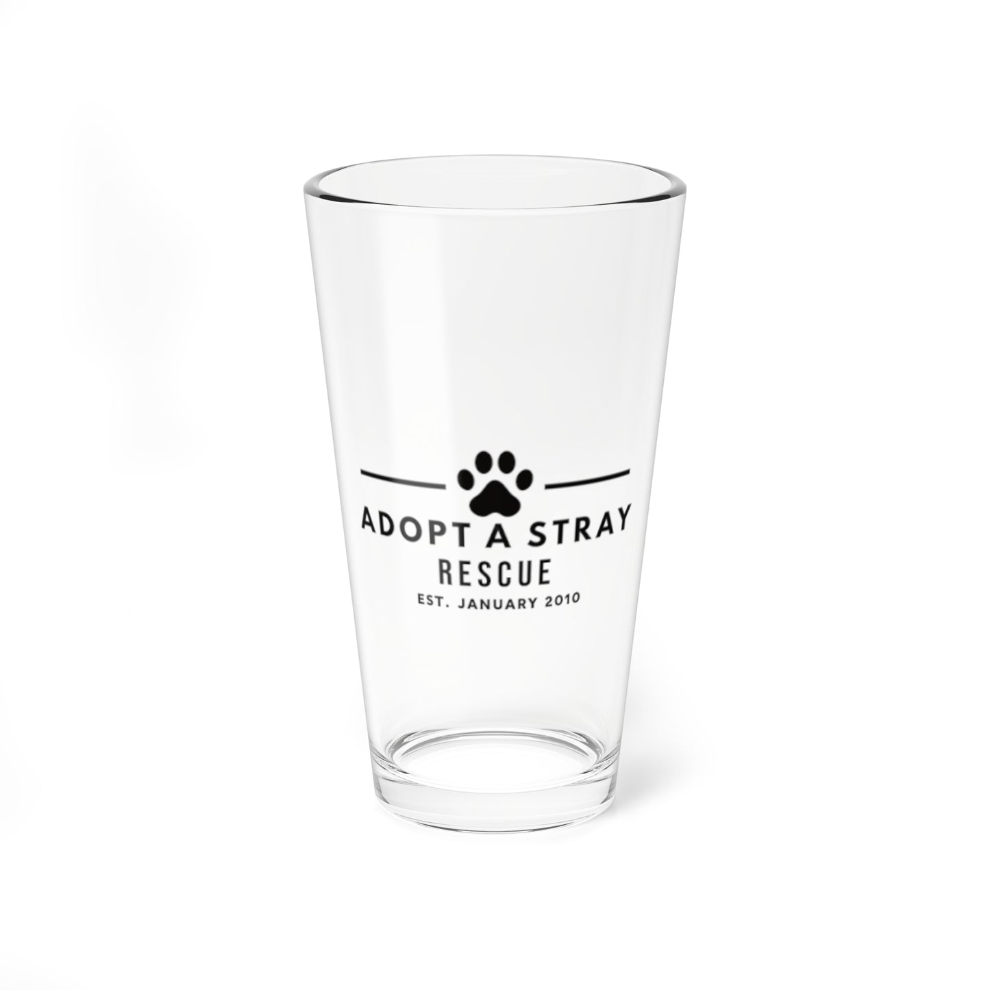 Adopt a Stray Rescue 16oz Mixing Glass – Paw Print Fundraising Pint