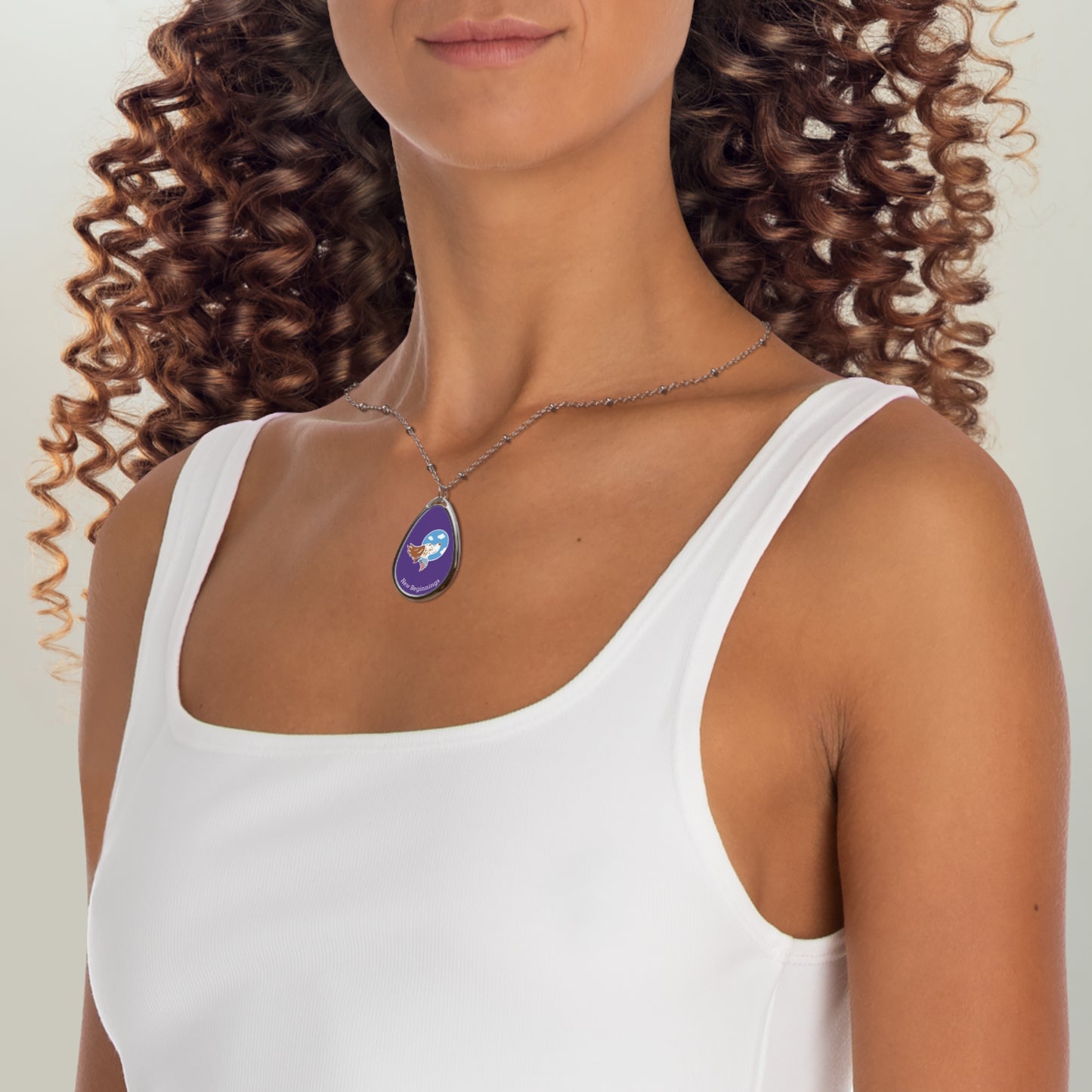 New Beginnings Oval Necklace — Silver Teardrop Pendant