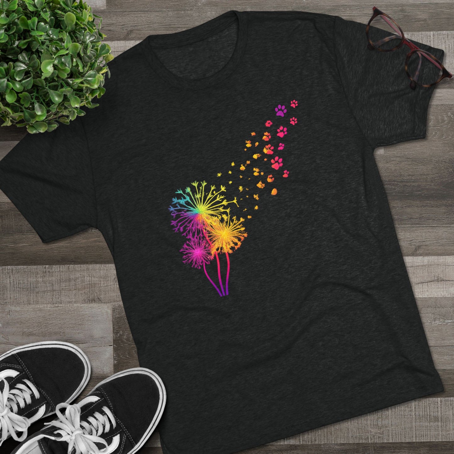 Help Humane Summer Rainbow Dandelion Paw Tri-Blend Tee