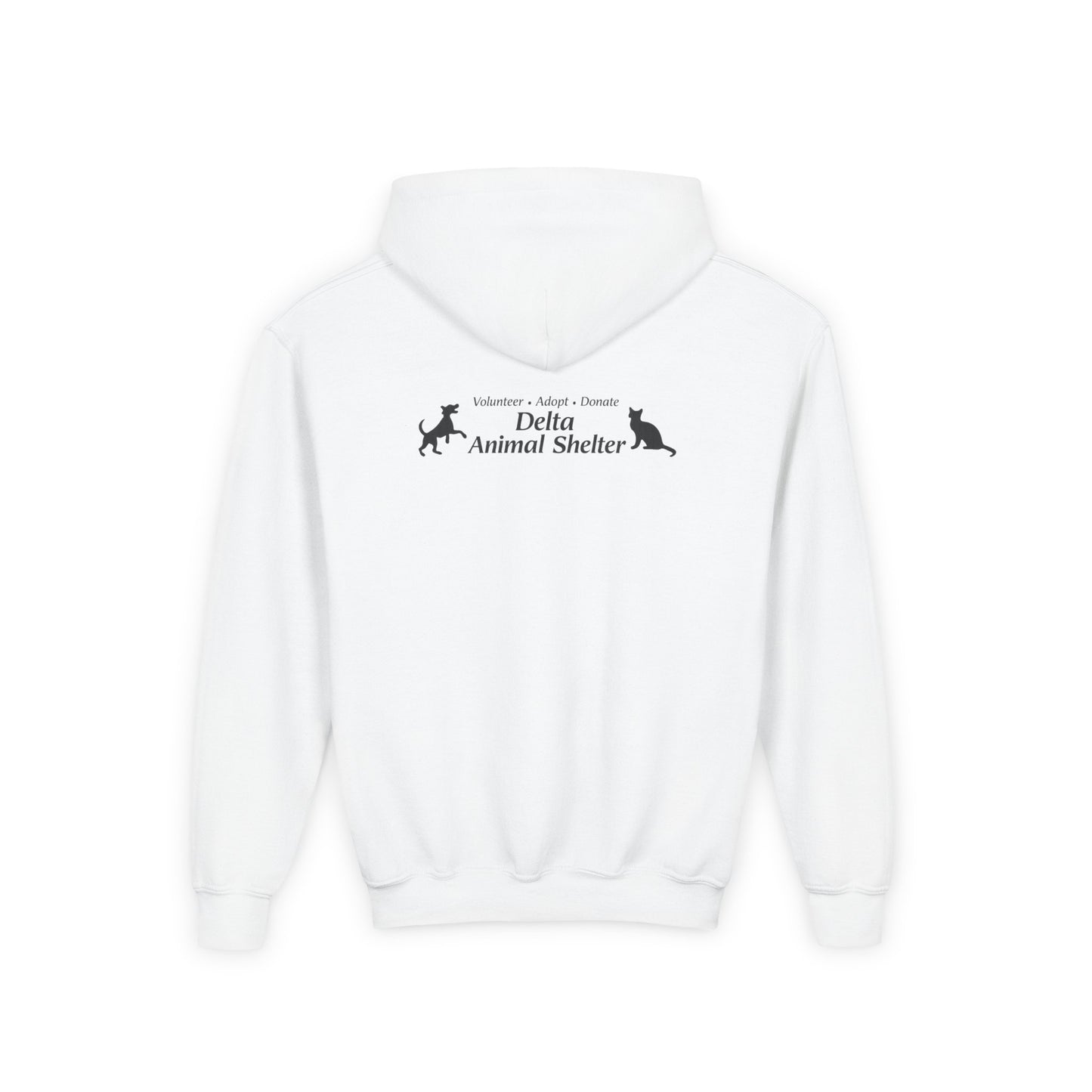 Youth Hoodie — Delta Animal Shelter "Line Art" Collection Logo on Back