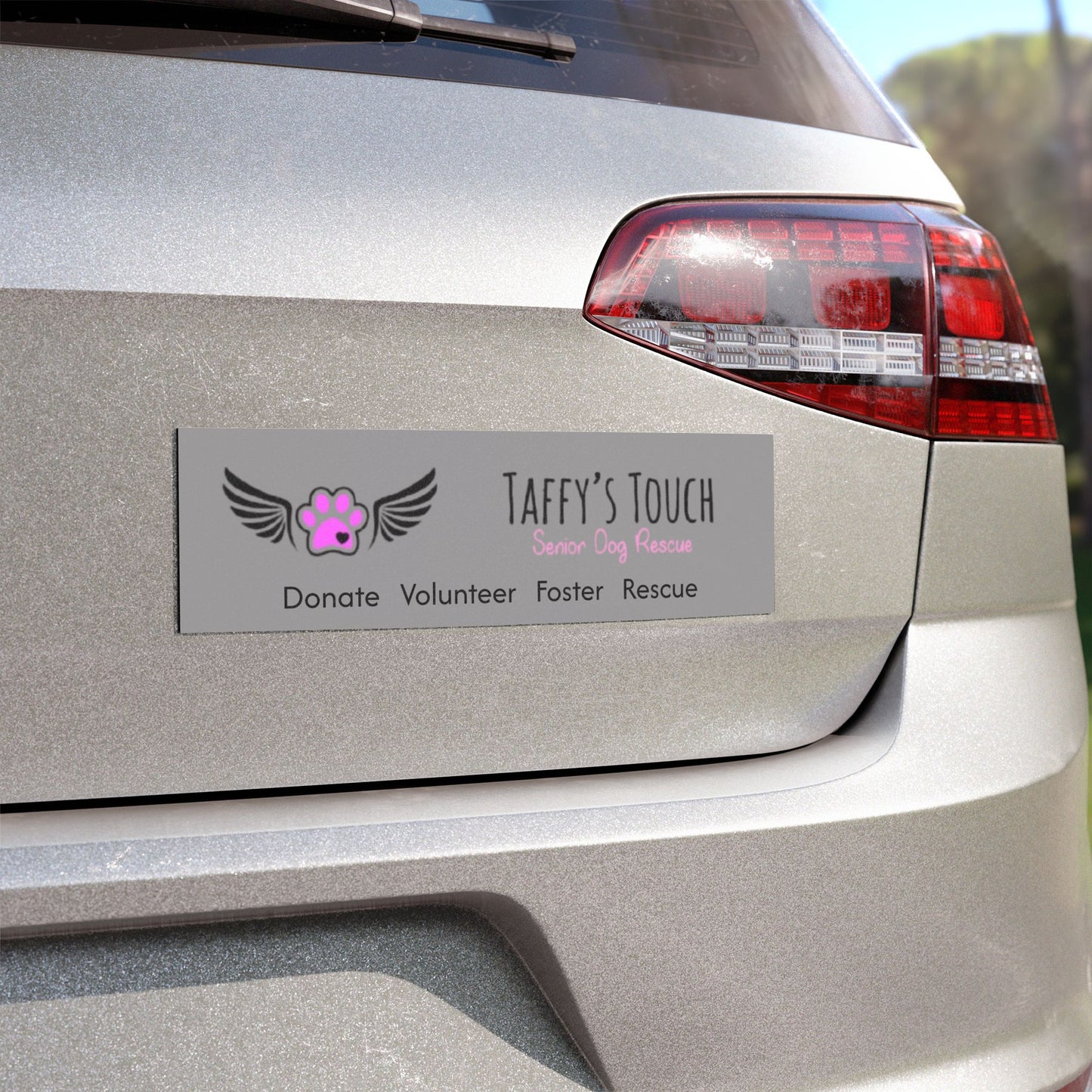 Taffy’s Touch Senior Dog Rescue Car Magnet Light Grey — Donate Volunteer Foster Rescue