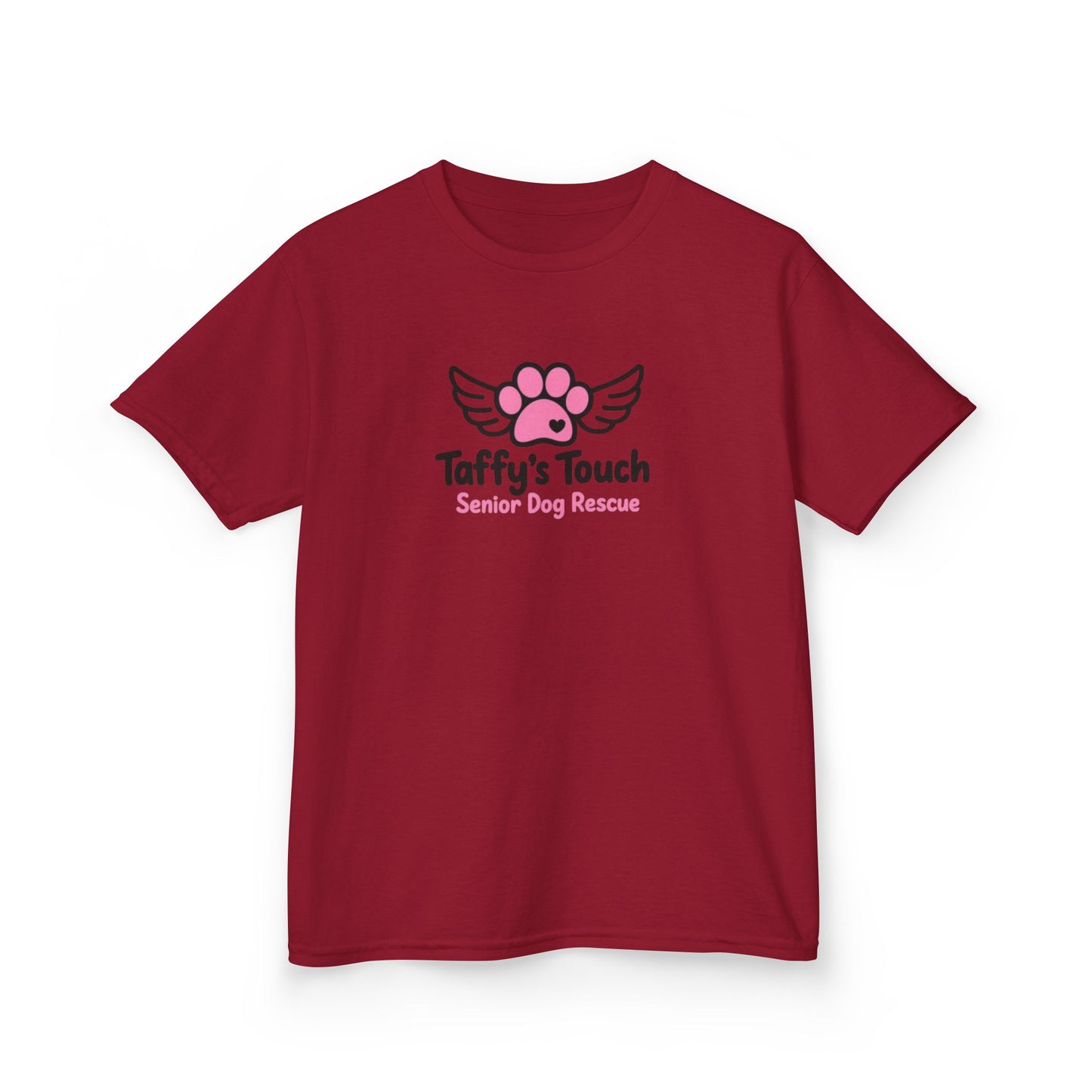 Kids Tee — "Taffy's Touch Senior Dog Rescue" Pink Paw Logo