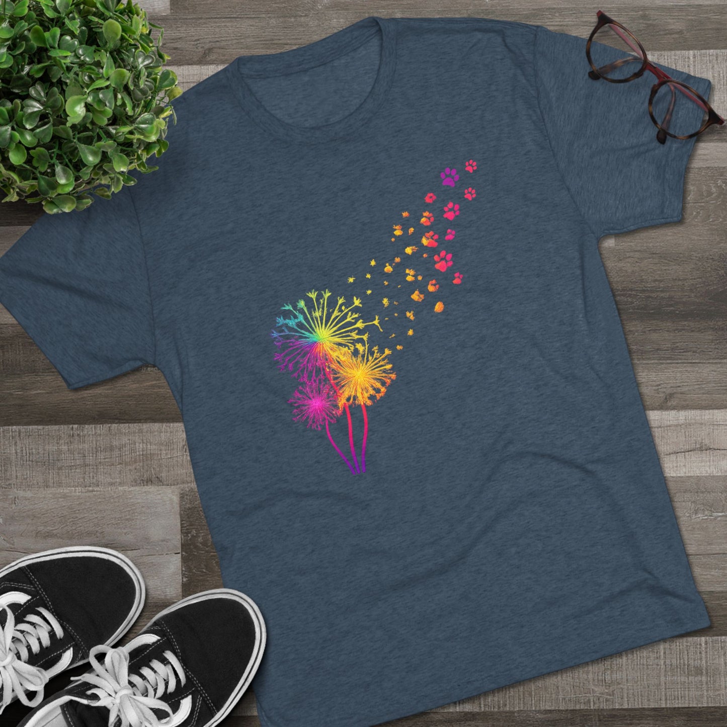 Help Humane Summer Rainbow Dandelion Paw Tri-Blend Tee