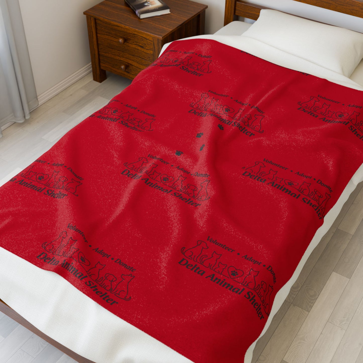 Red Delta Animal Shelter Paw Print Throw - Velveteen Plush Blanket