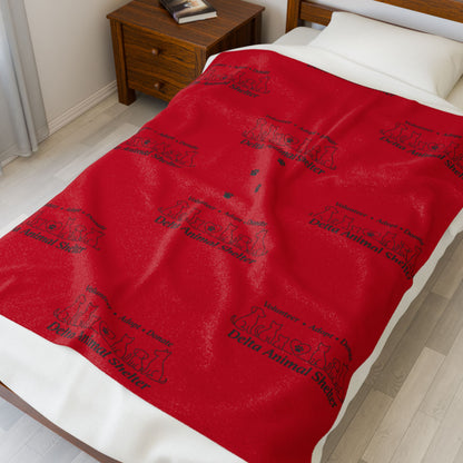 Red Delta Animal Shelter Paw Print Throw - Velveteen Plush Blanket