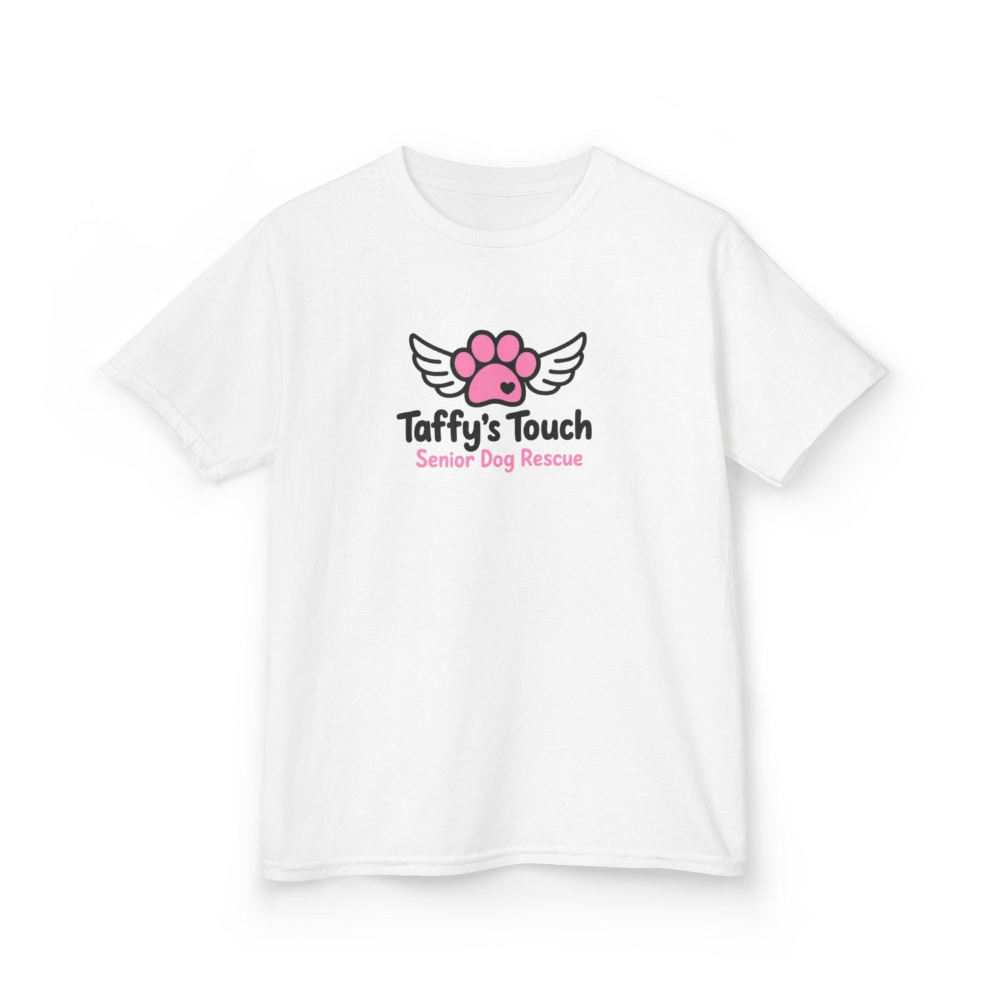 Kids Tee — "Taffy's Touch Senior Dog Rescue" Pink Paw Logo