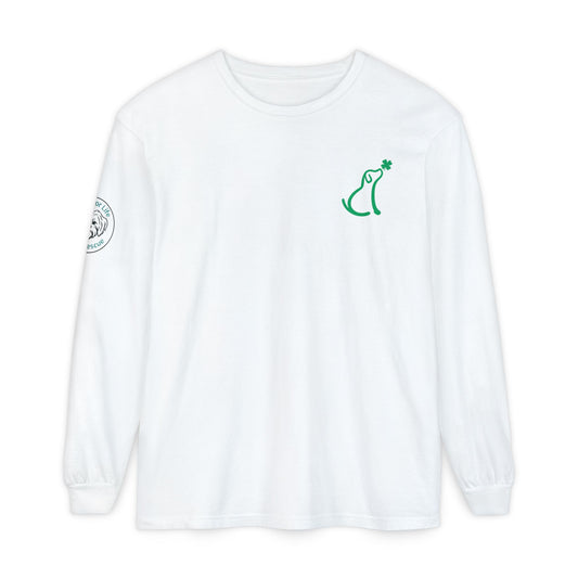 Rescue for Life St. Patrick's Day Dog with Shamrock - Logo on Sleeve
